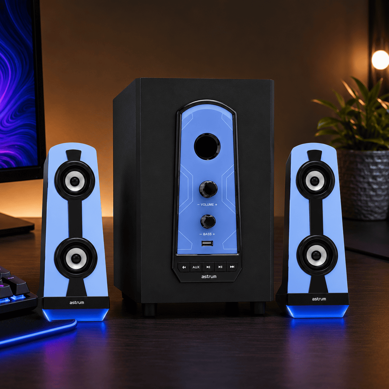 107A Astrum Wireless 2.1CH Led Light Multimedia Speaker - Image 1